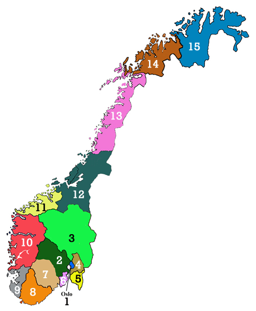 Post-2024 Fylke Map of Norway