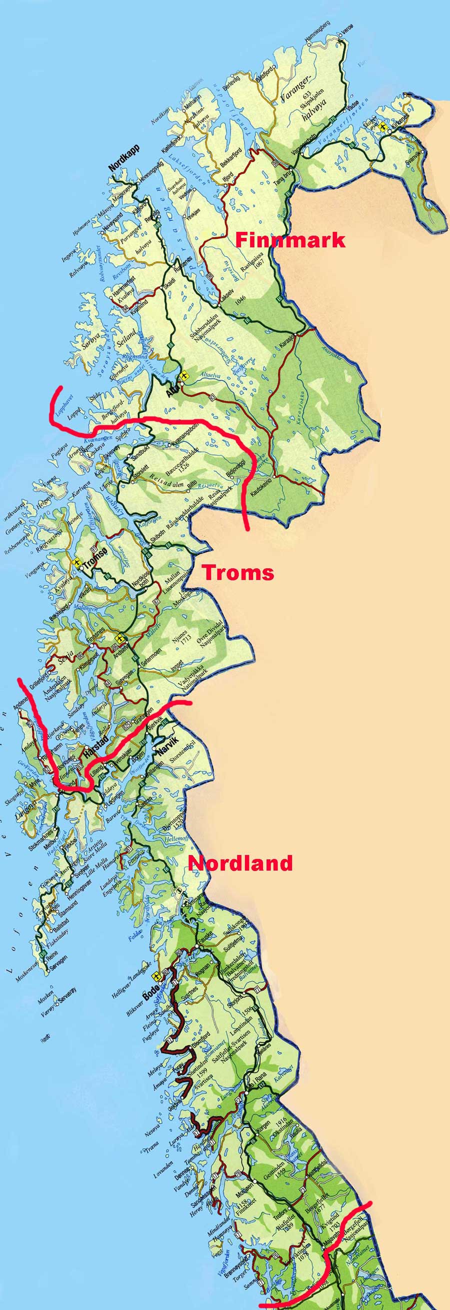 Nordlandslag - Map of North Norway